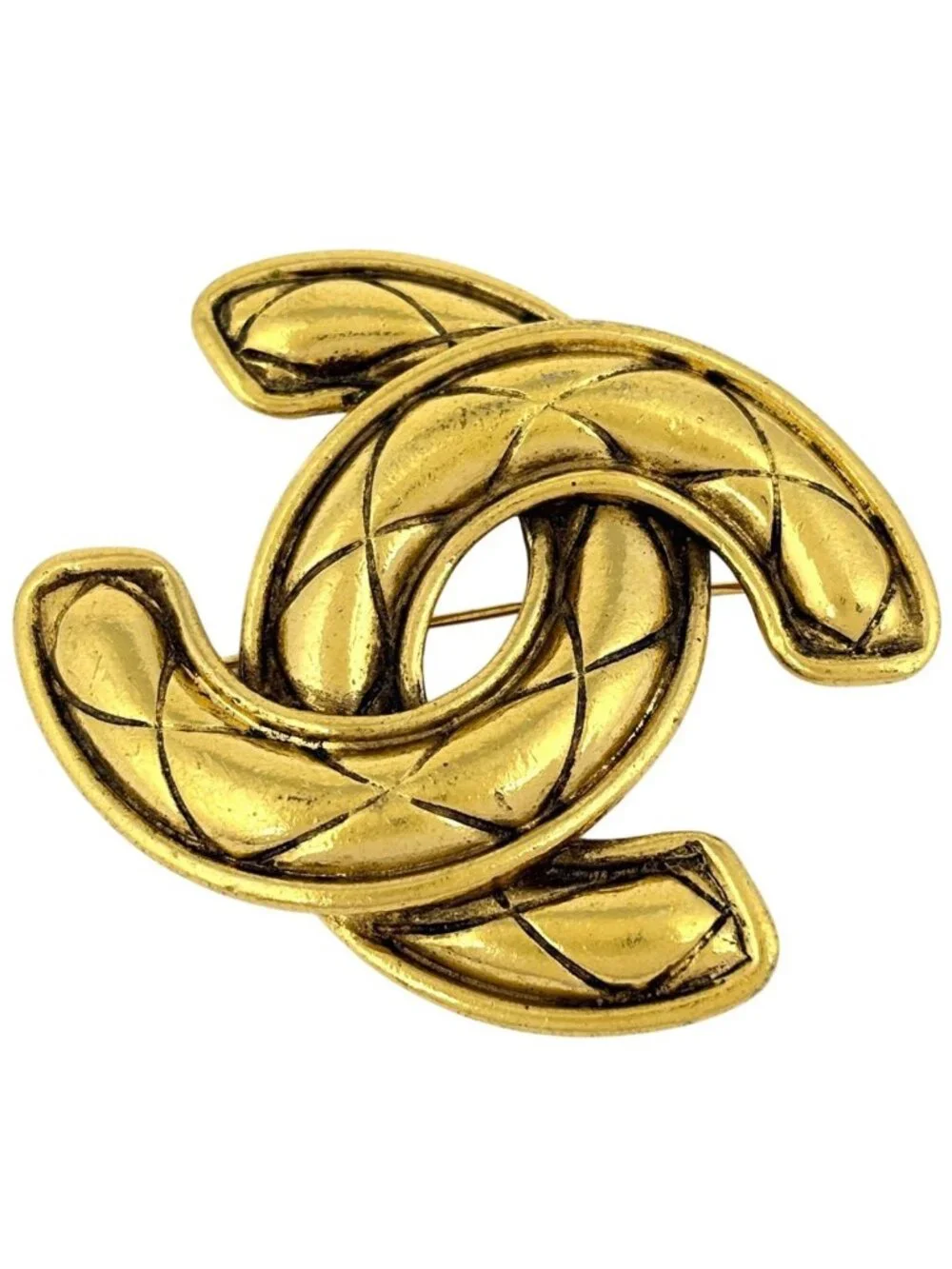 Chanel CC Logo Brooch Quilted Gold Plated